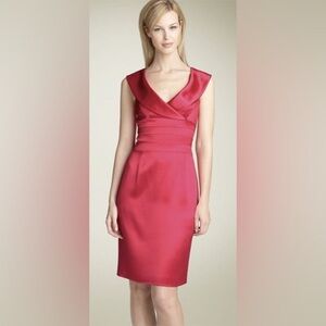 NWT. Kay Unger New York Evening Collection 6 Red Satin Stretch Sheath Dress.